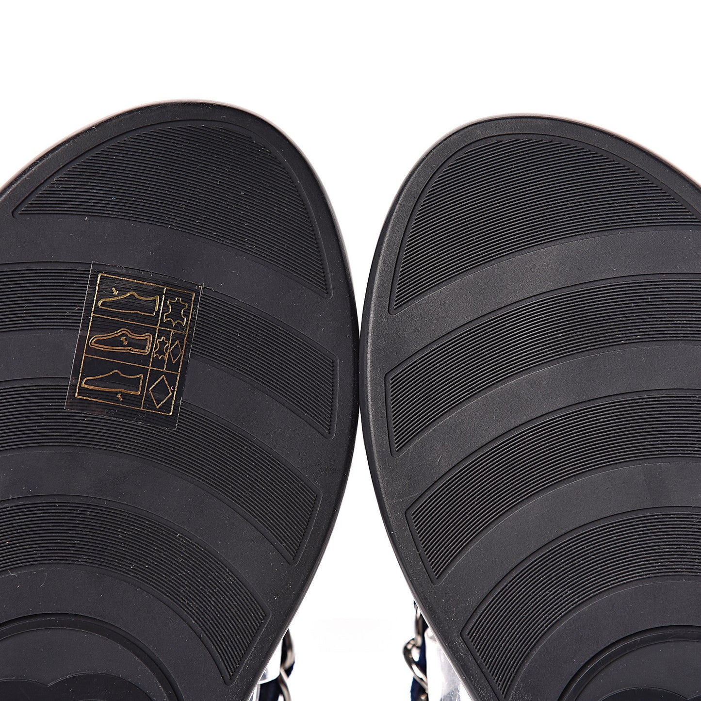 Suede Calfskin Quilted Chain Thong Sandals 36.5 Navy Blue
