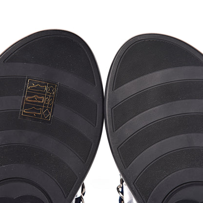 Chanel Suede Calfskin Quilted Chain Thong Sandals 36.5 Navy Blue 7 of 7