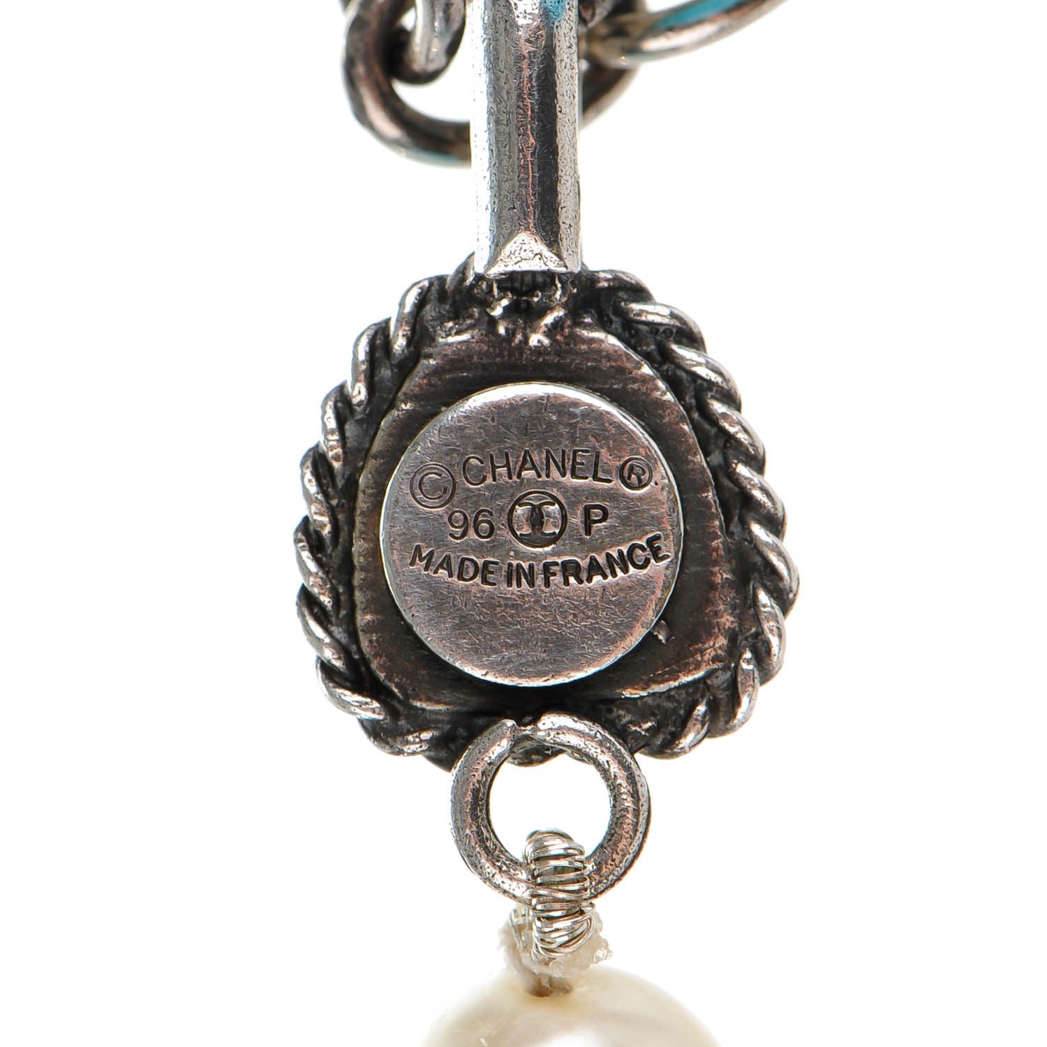 Chanel Baroque Pearl Short Necklace Silver Blue 3 of 5