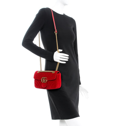 Gucci Velvet Matelasse Mini GG Marmont Shoulder Bag Hibiscus Red 2 of 7