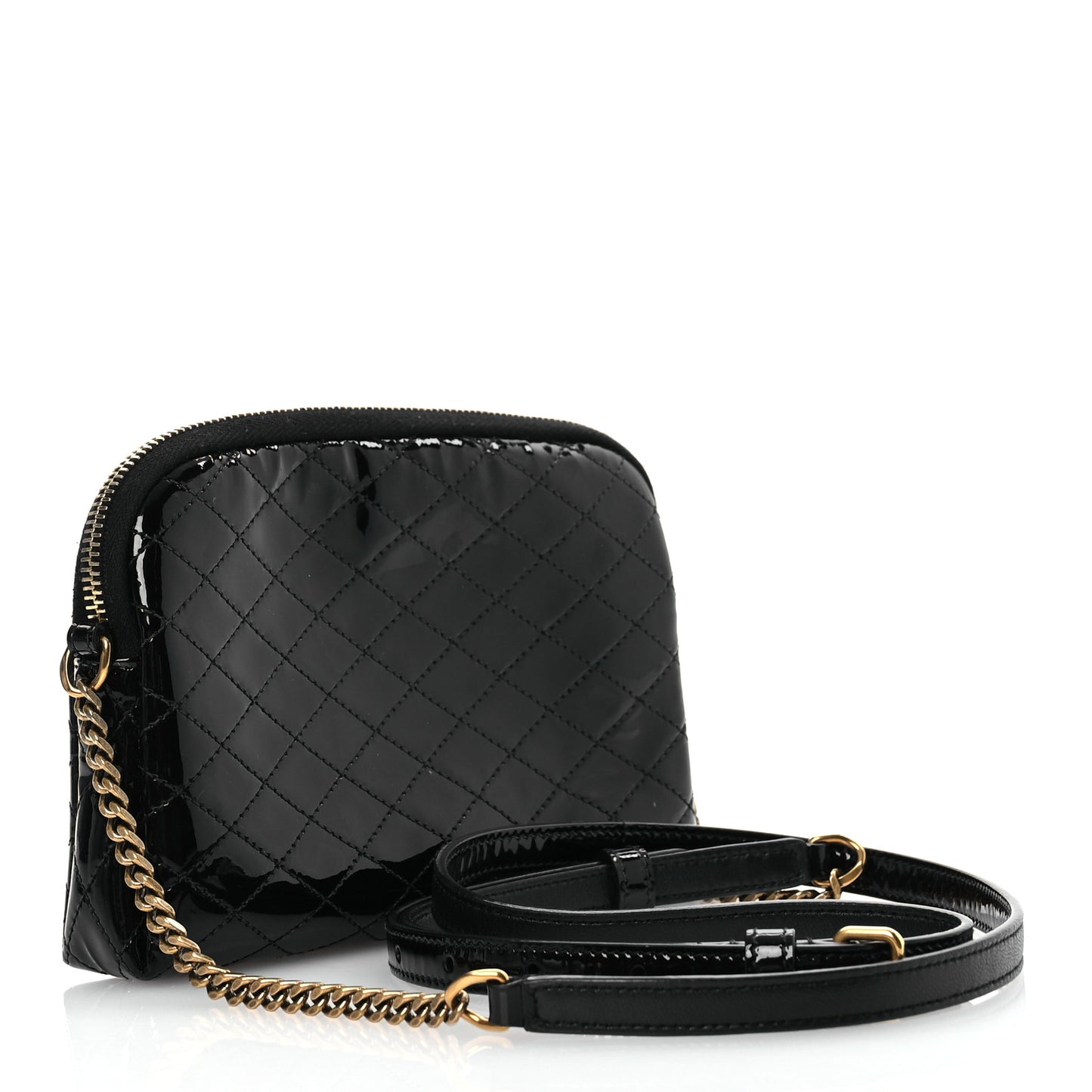 Patent Quilted Gaby Zipped Pouch Black
