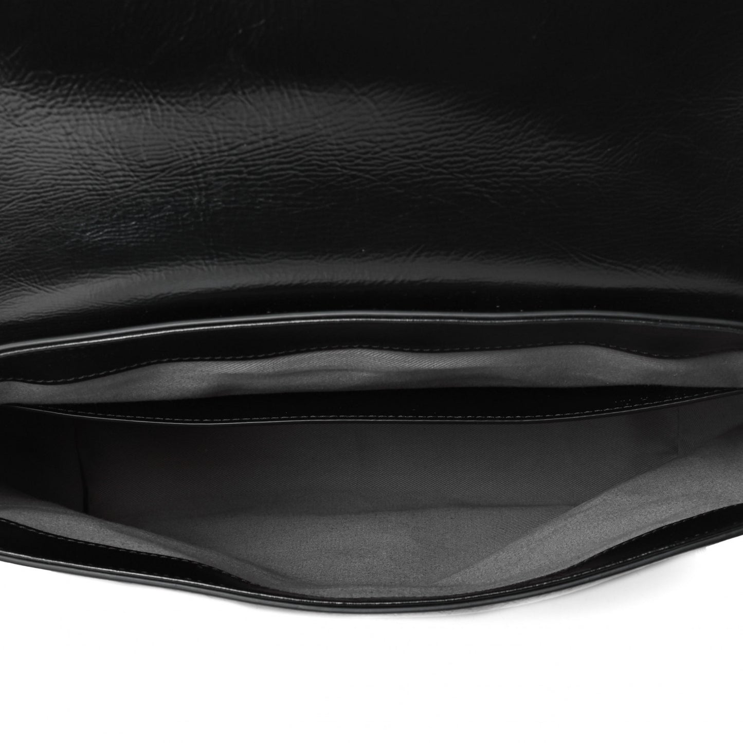 Creased Patent Calfskin Medium ID Flap Black