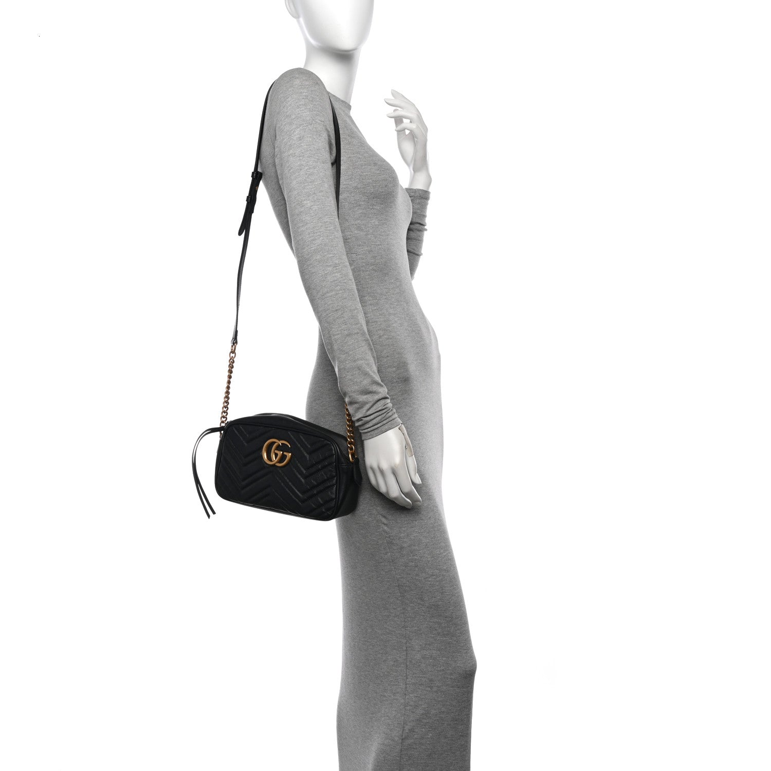 Gucci Calfskin Matelasse Small GG Marmont Chain Shoulder Bag Black 2 of 11