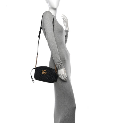 Gucci Calfskin Matelasse Small GG Marmont Chain Shoulder Bag Black 2 of 11