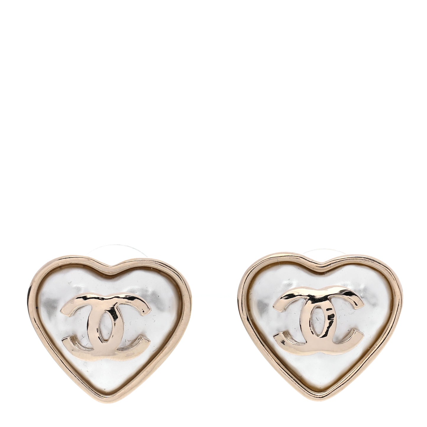 Pearl CC Heart Earrings Gold