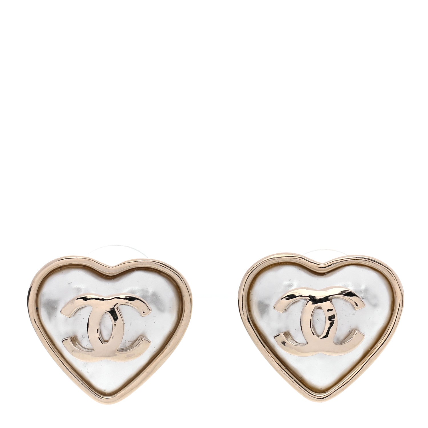 Chanel Pearl CC Heart Earrings Gold 1 of 5