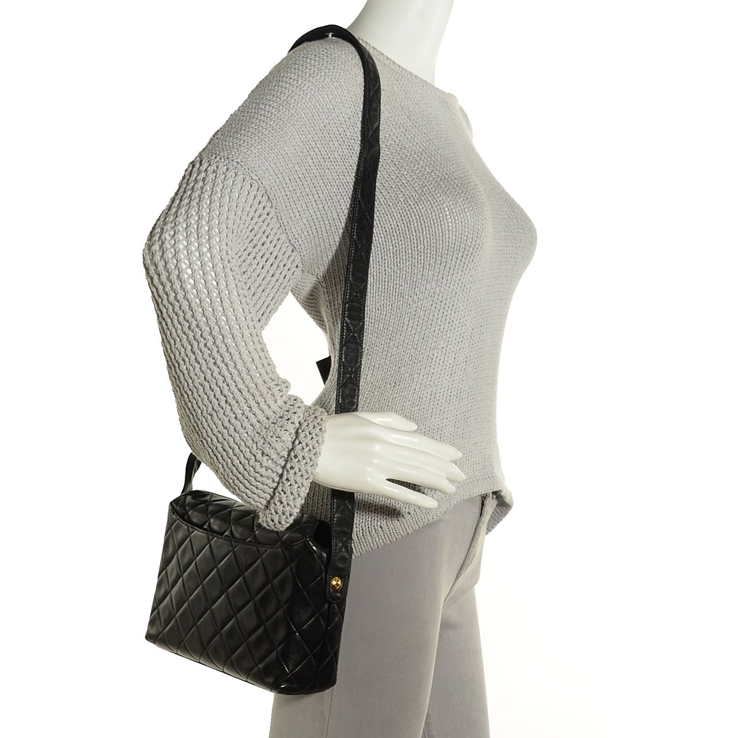 Lambskin Quilted Shoulder Bag Black