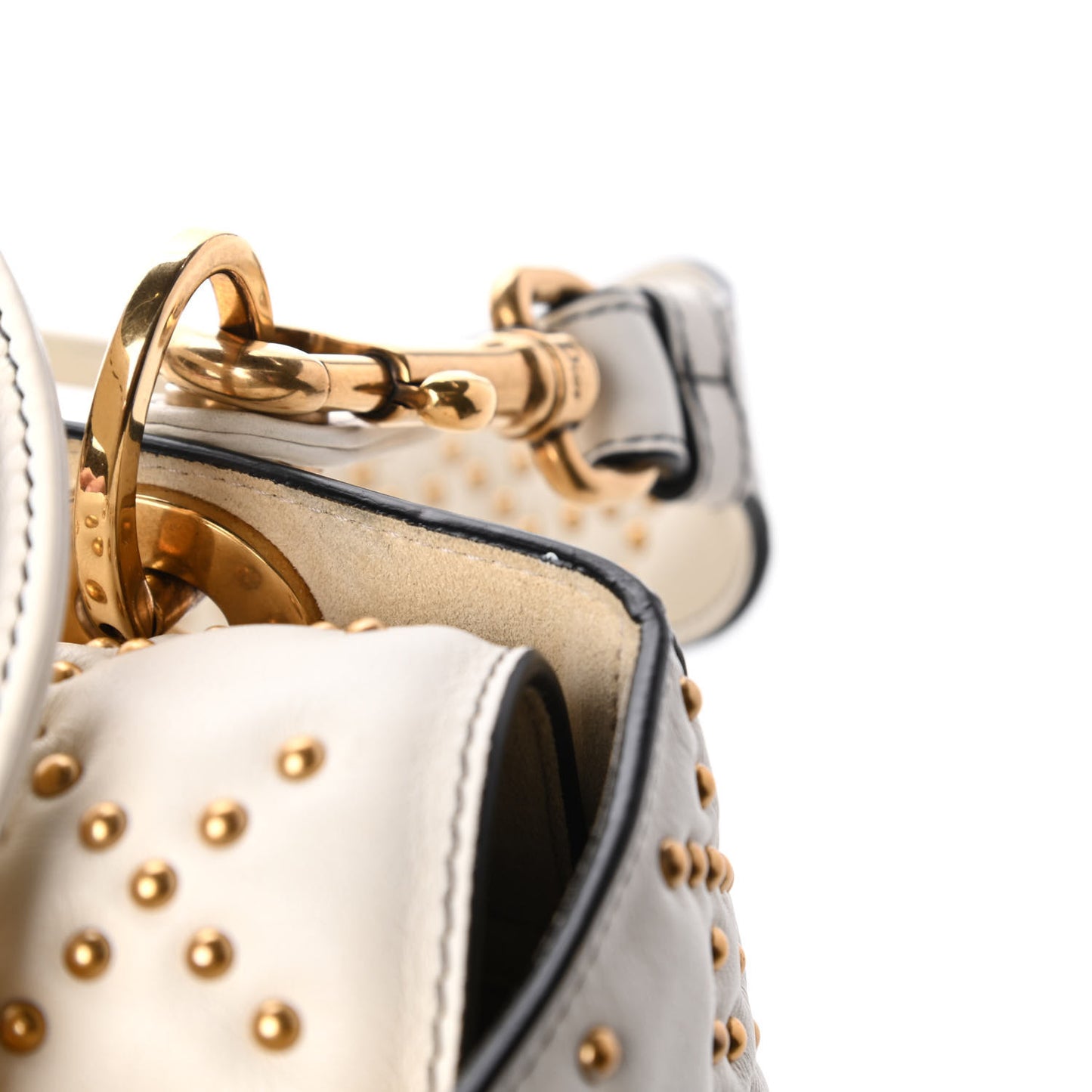 Calfskin Cannage Studded Medium Supple Lady Dior White