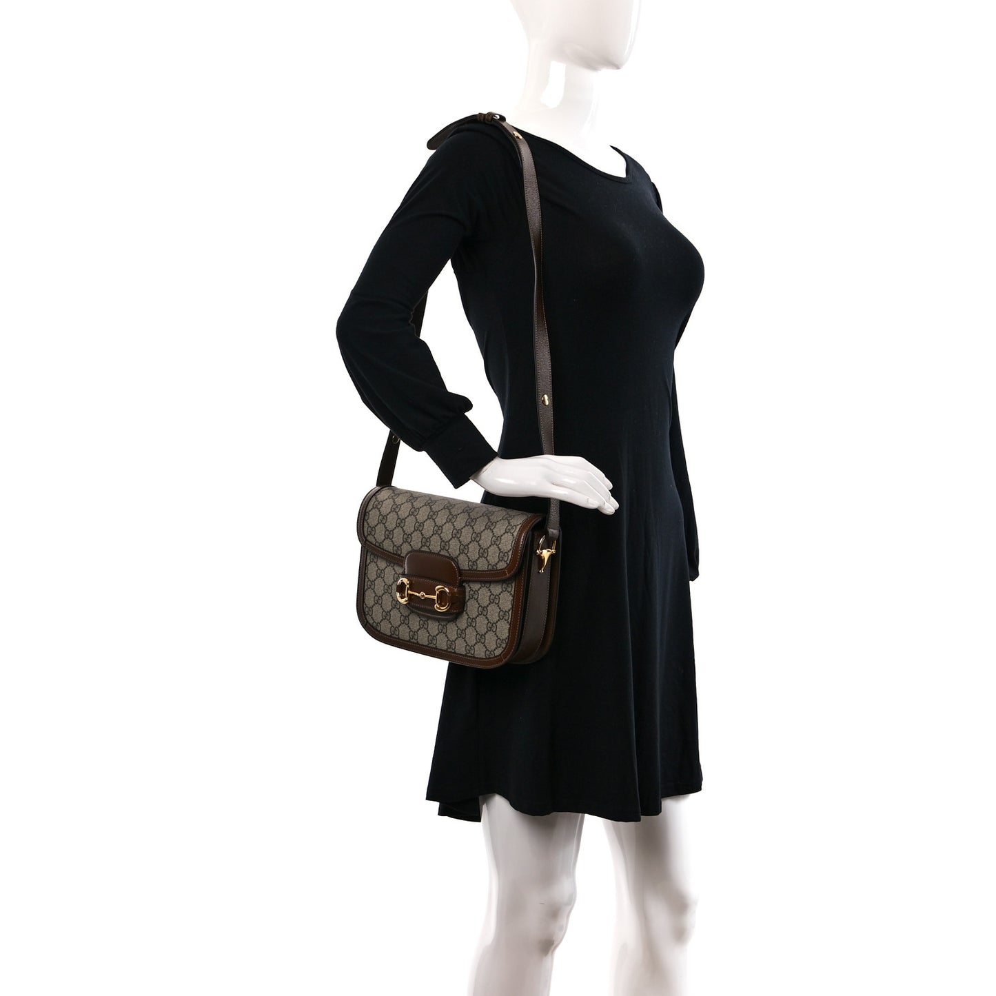 GG Supreme Monogram Horsebit 1955 Shoulder Bag Beige Brown Sugar