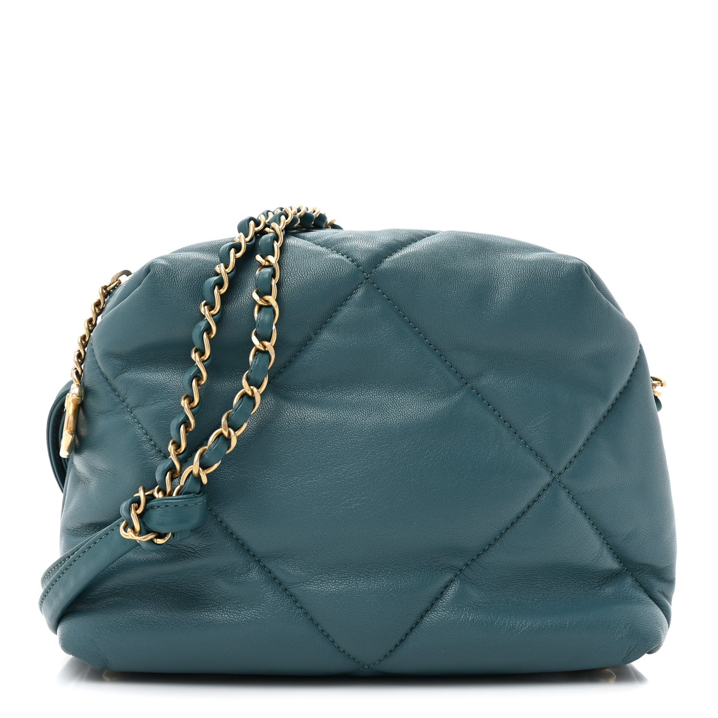 Lambskin Quilted Small Bowling Bag Turquoise