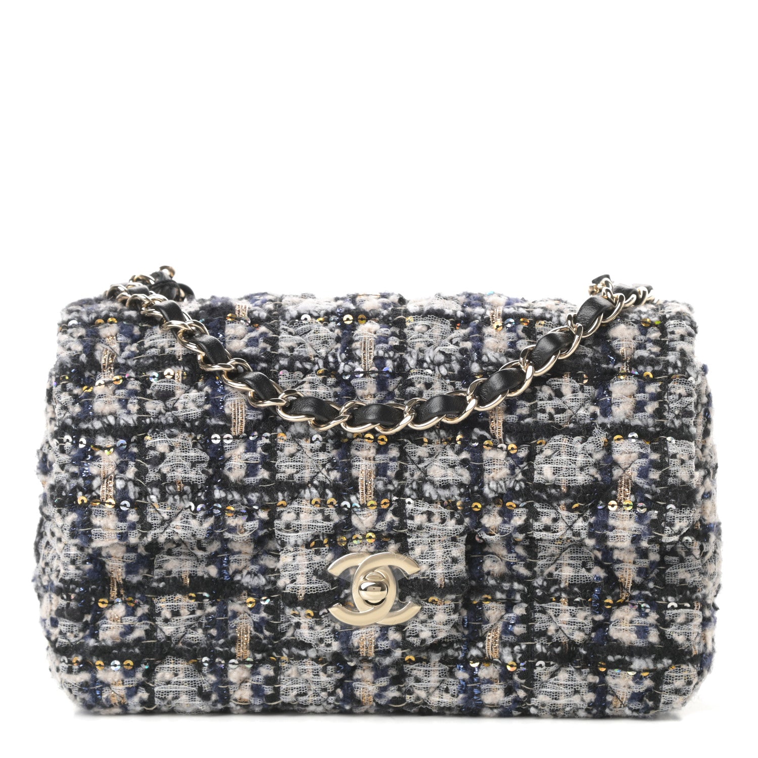 Chanel Glittered Tweed Quilted Mini Rectangular Flap Navy Blue 1 of 12