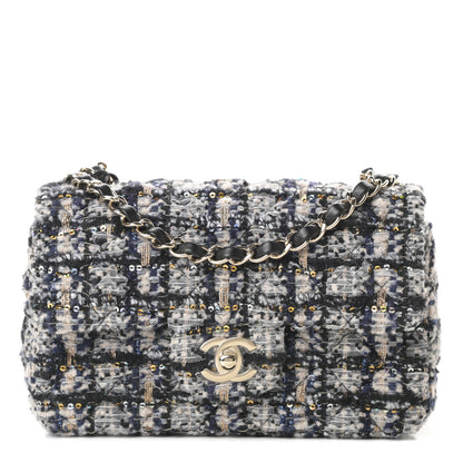 Chanel Glittered Tweed Quilted Mini Rectangular Flap Navy Blue 1 of 12