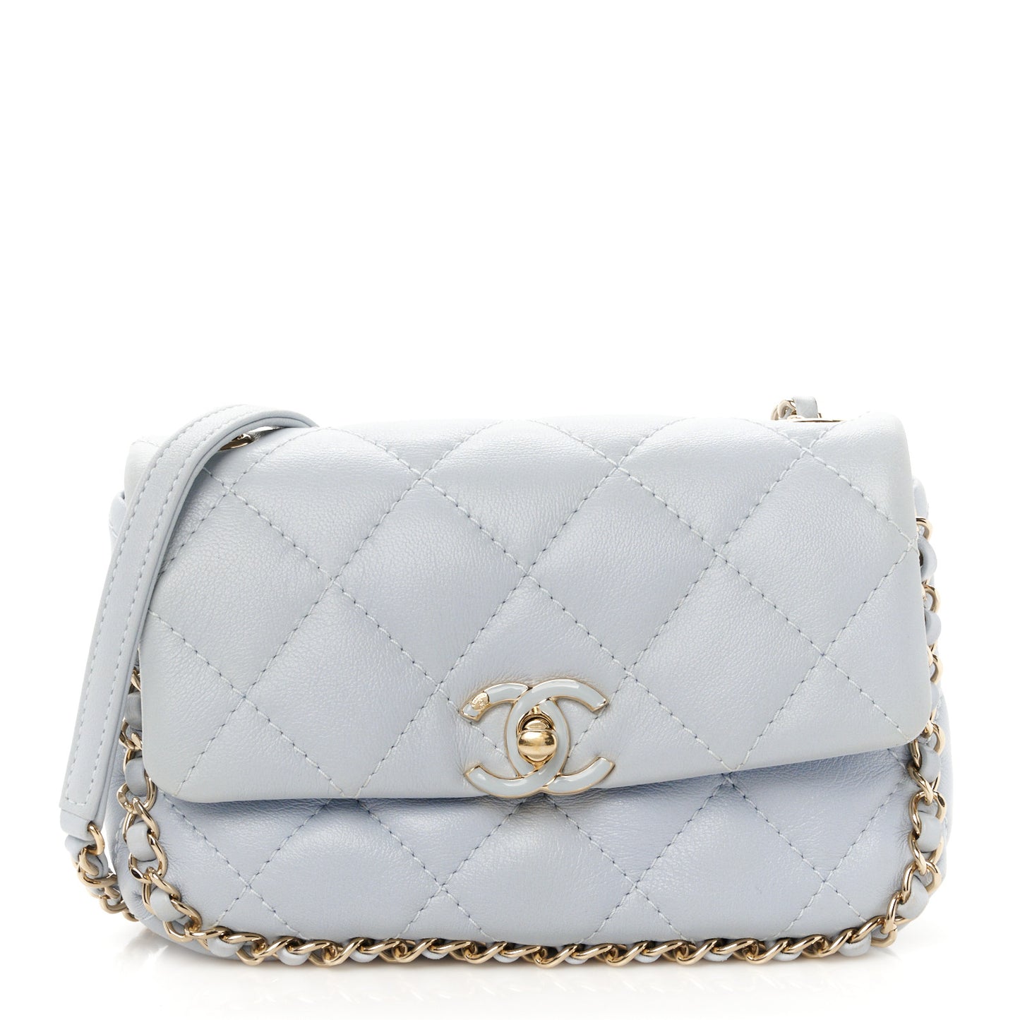 Lambskin Quilted Chain Around Flap Light Grey