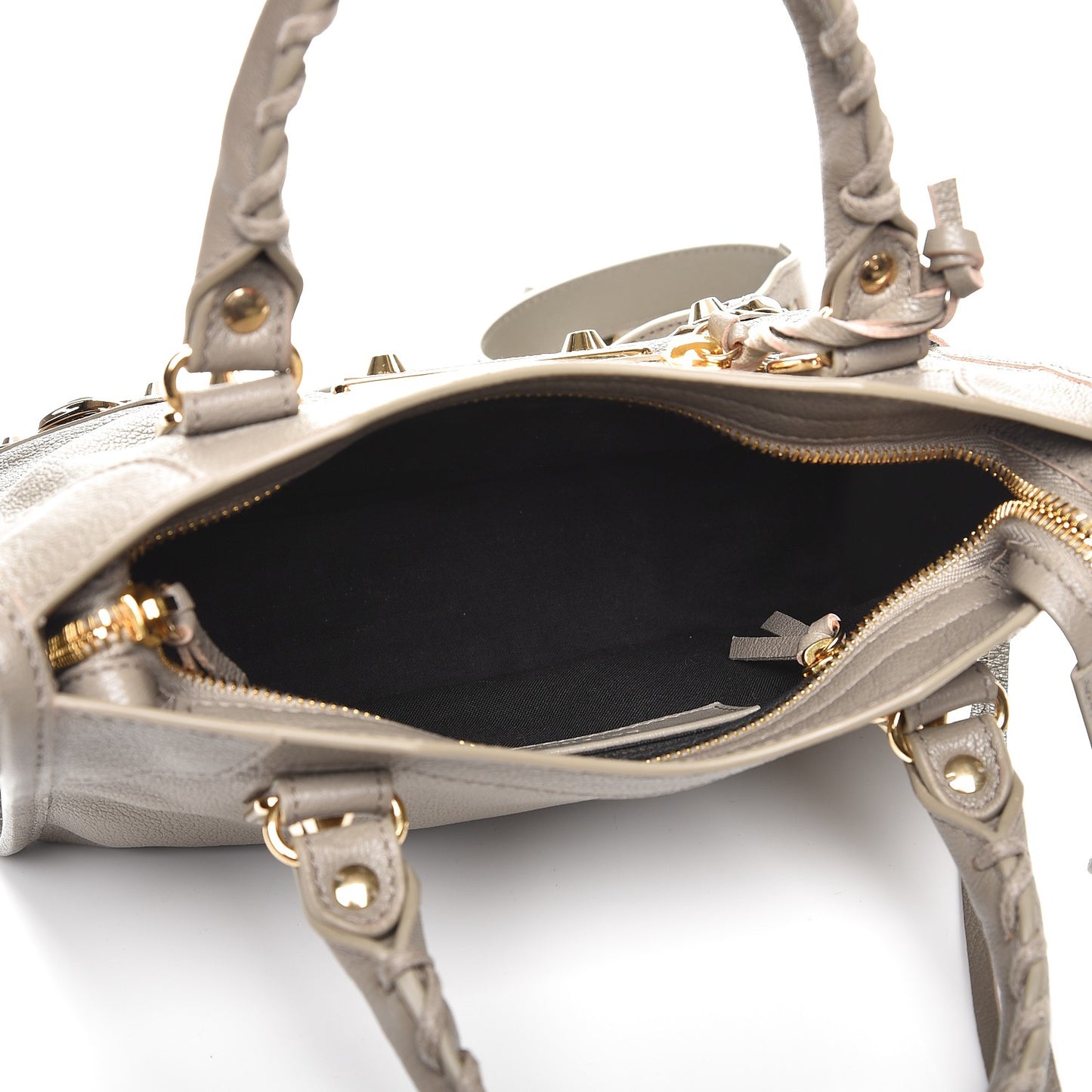 Chevre Gold Metallic Edge Hardware Mini City Gris Taupe