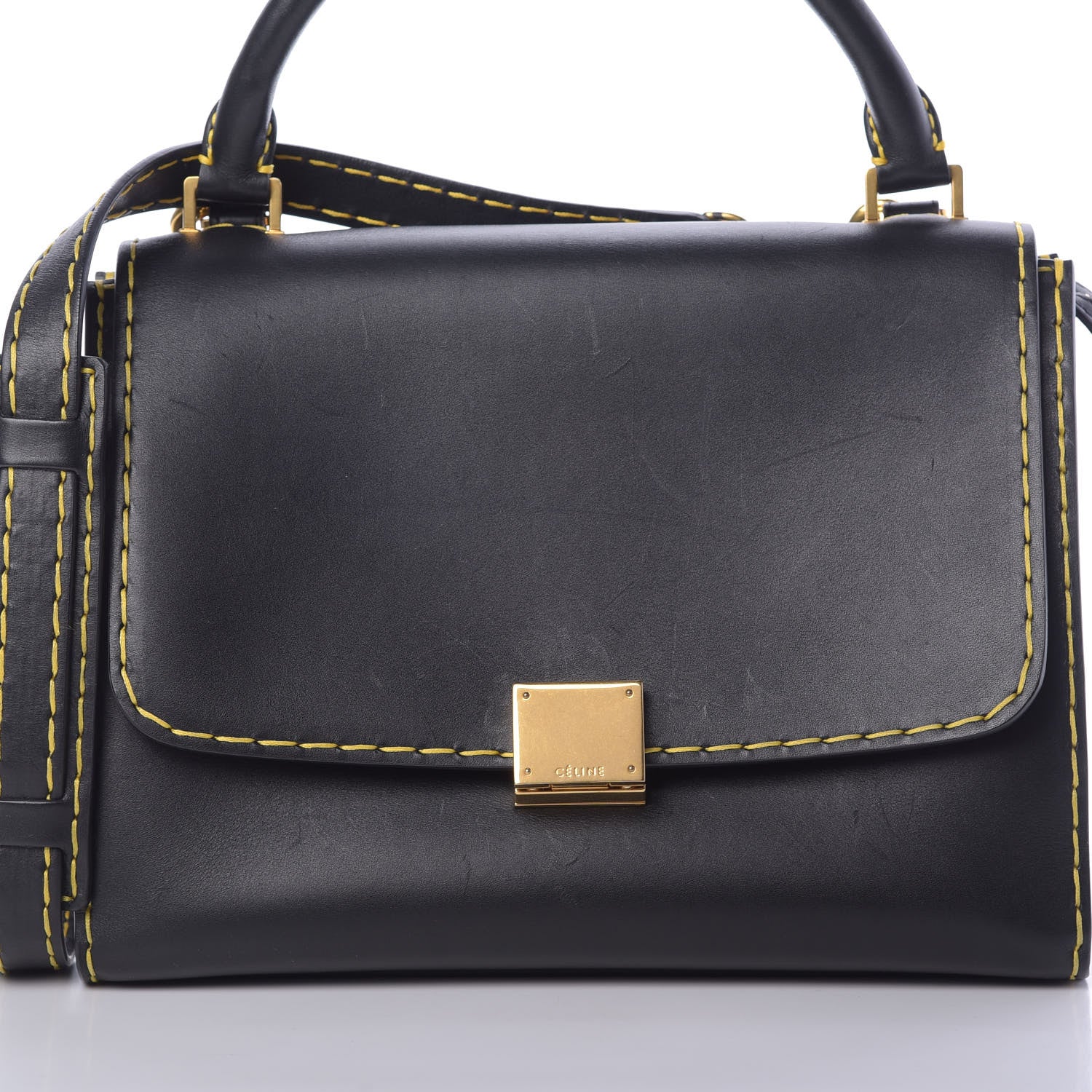 Celine Smooth Calfskin Yellow Stitching Medium Trapeze Black 8 of 14