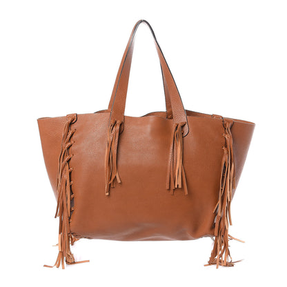 Valentino Garavani Grained Calfskin C-Rockee Fringe Tote Light Cuir 1 of 9