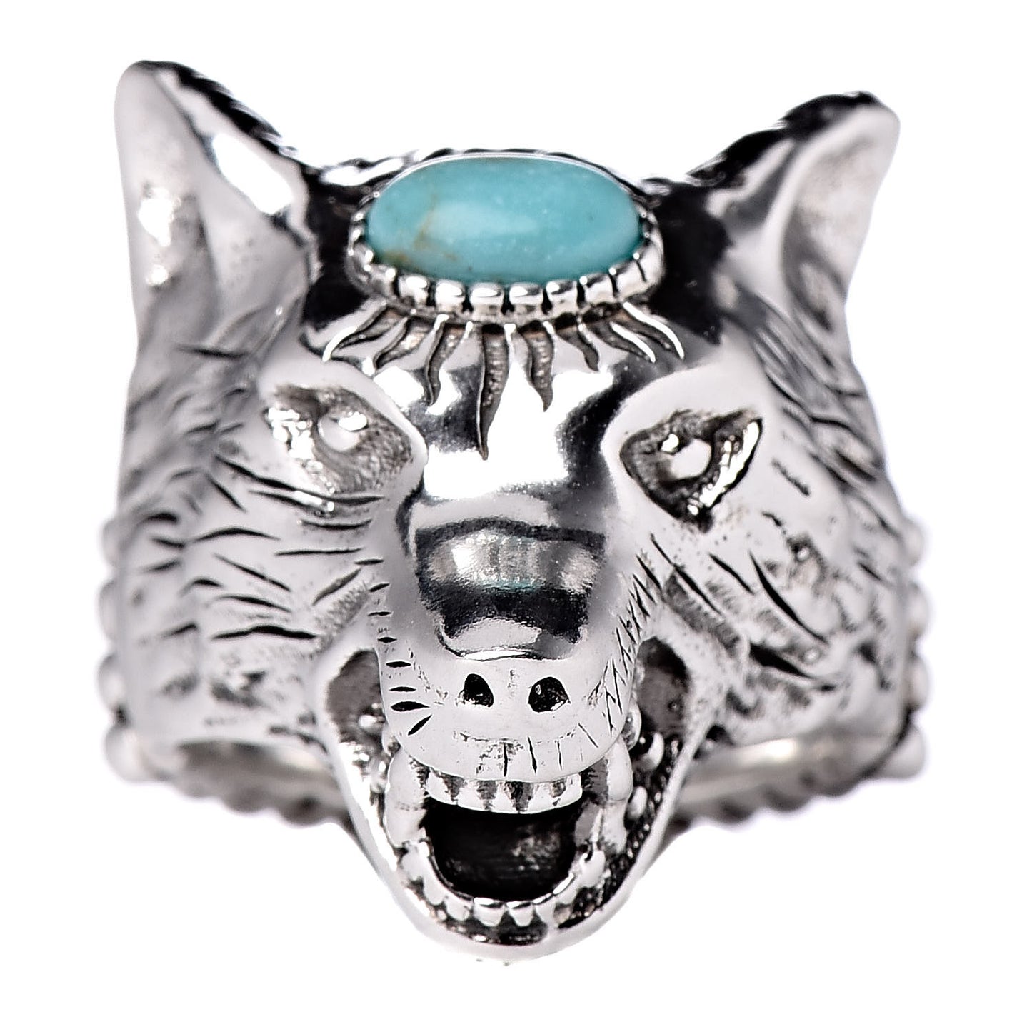 Sterling Silver Resin Anger Forest Wolf Head Ring 54 6.75