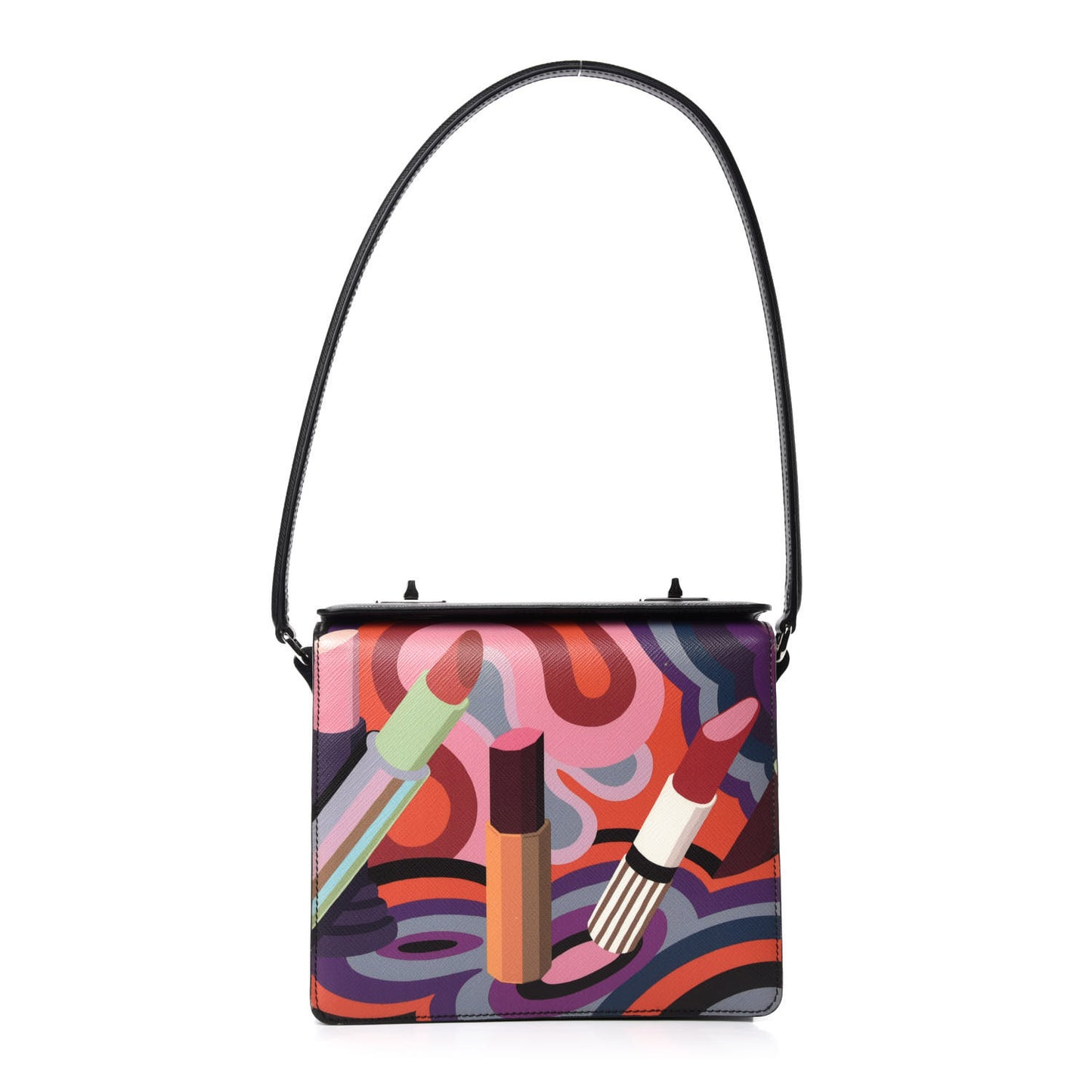 Saffiano Lipstick Print Shoulder Bag Black Multicolor