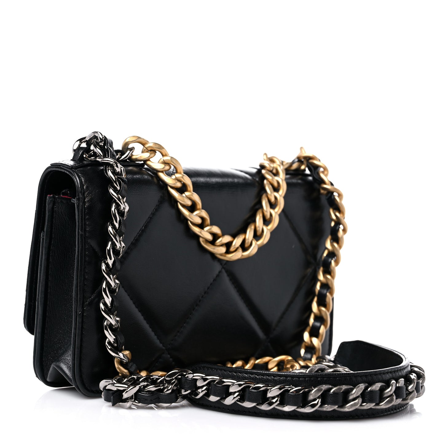 Lambskin Quilted Chanel 19 Wallet On Chain WOC Black