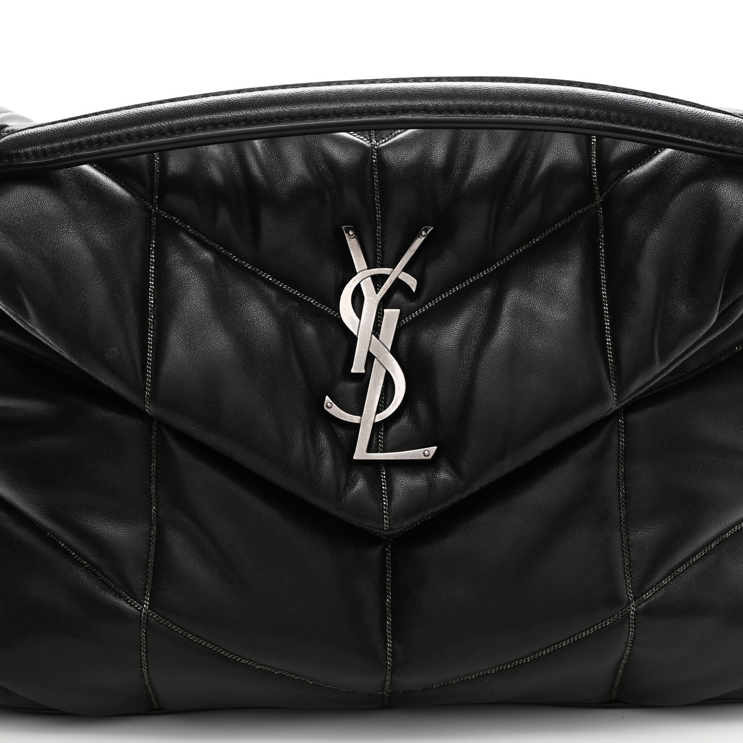 Lambskin Quilted Small Loulou Puffer Monogram Chain Satchel Black