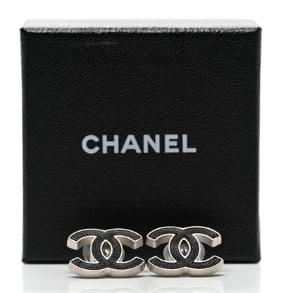 Chanel Lambskin CC Earrings Black Silver 4 of 7