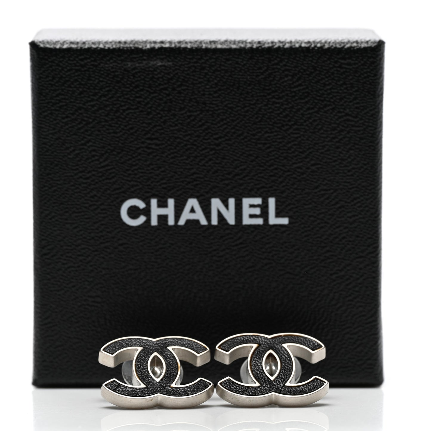 Lambskin CC Earrings Black Silver