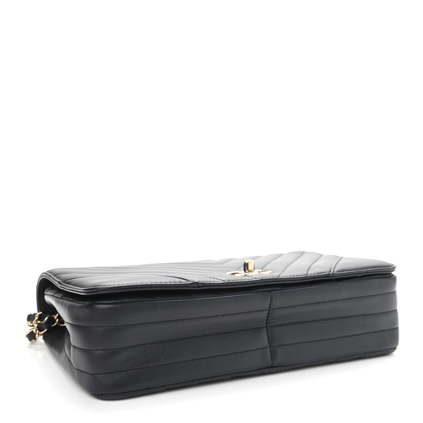 Calfskin Chevron Quilted Medium Statement Flap Navy Blue