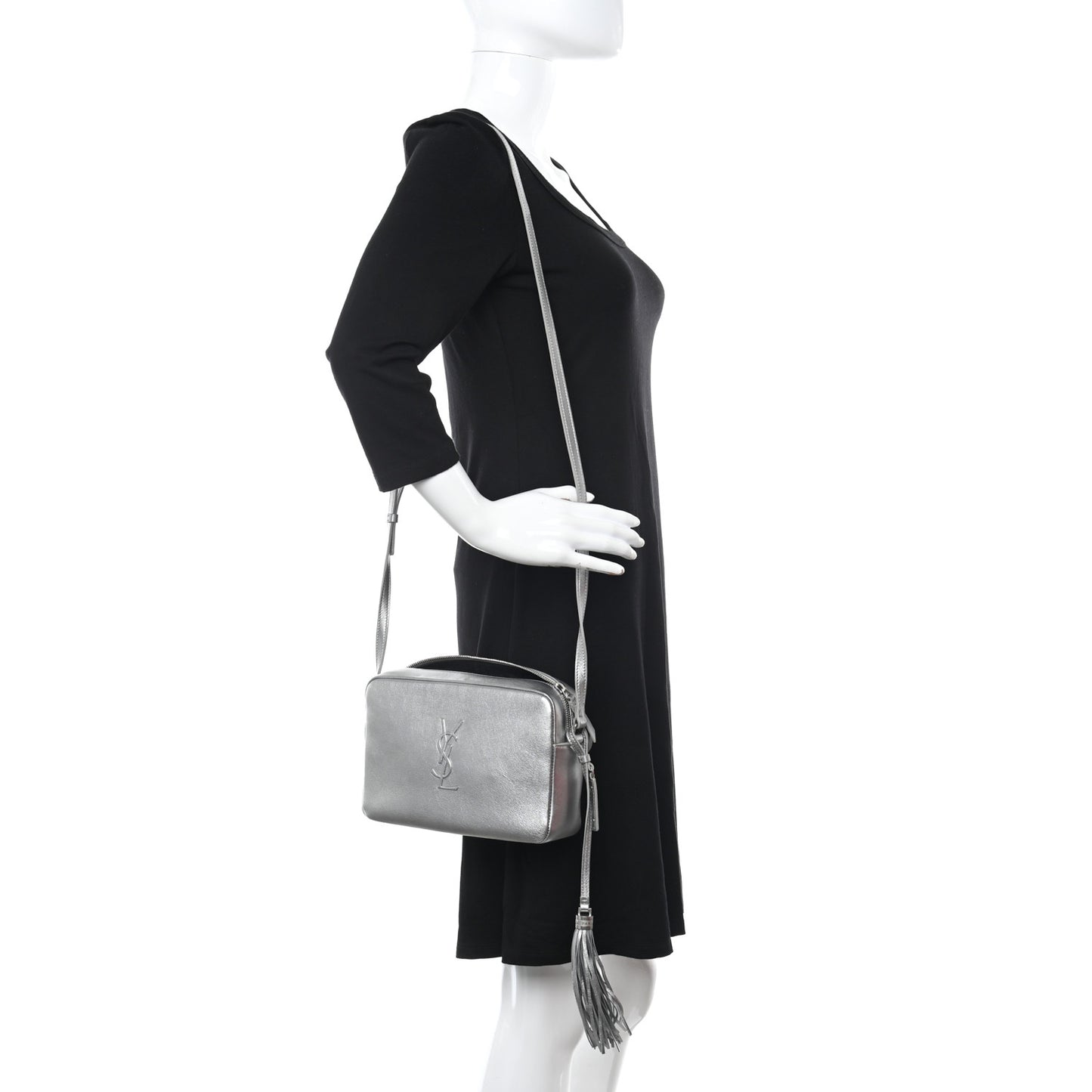 Metallic Calfskin Monogram Small Lou Camera Bag Silver