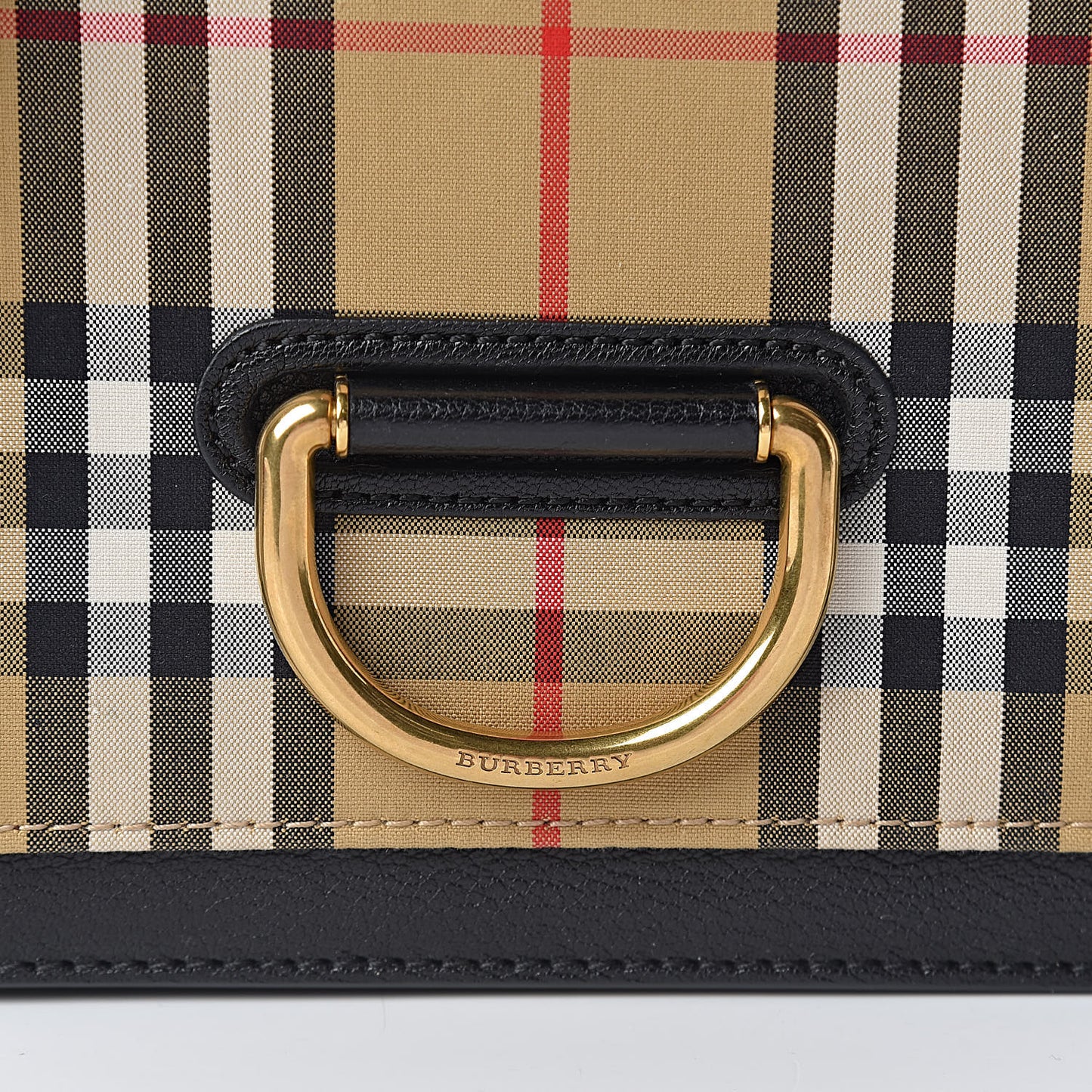 Goatskin Cotton Canvas Vintage Check Small D-Ring Bag Black Antique Yellow