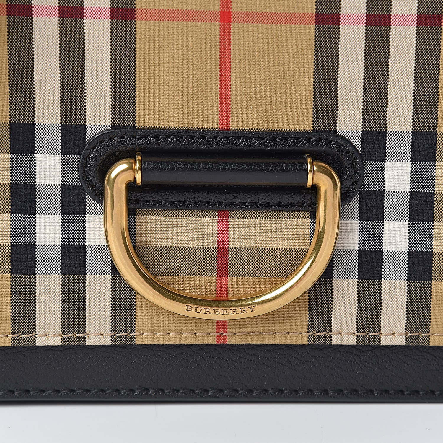 Burberry Goatskin Cotton Canvas Vintage Check Small D-Ring Bag Black Antique Yellow 9 of 9