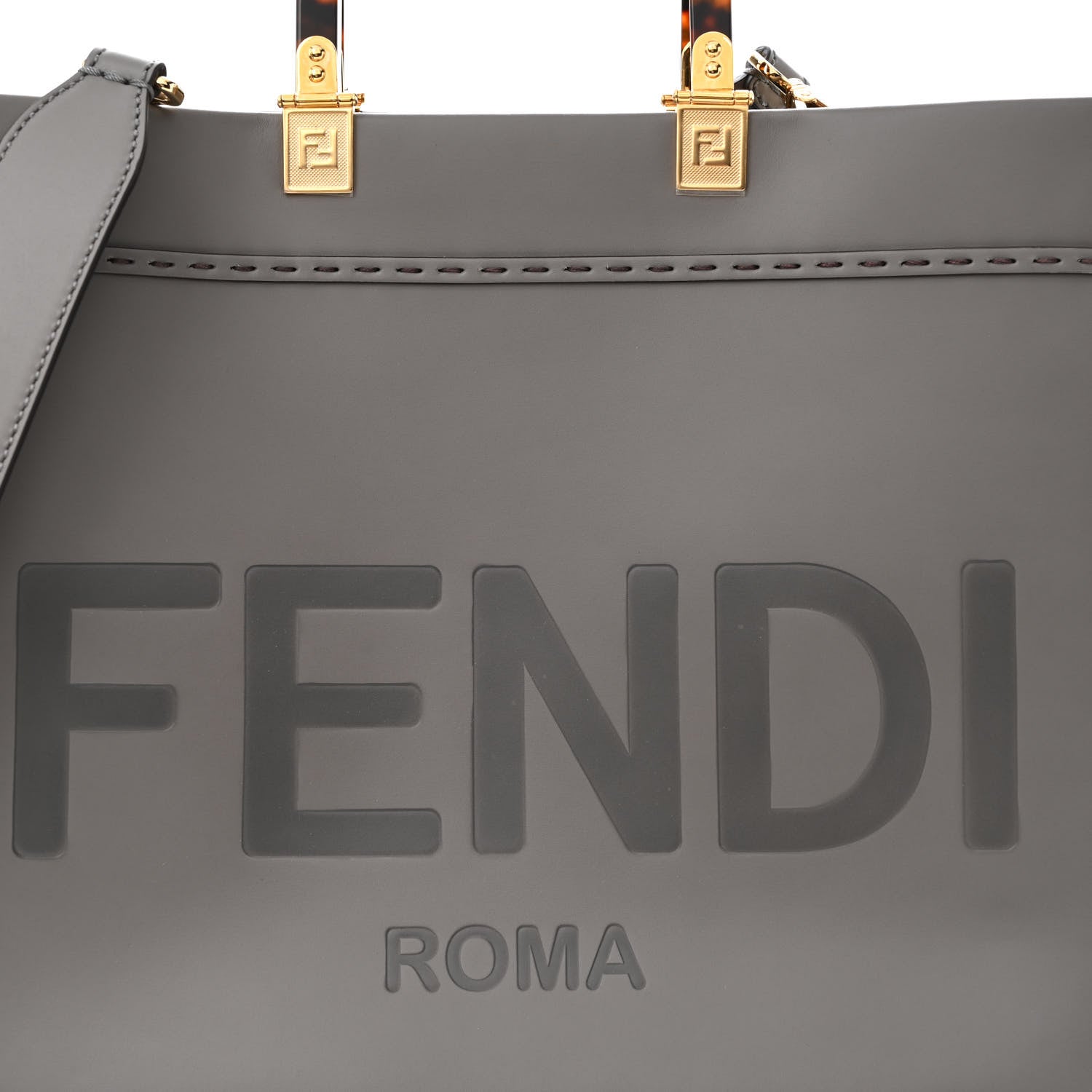 Fendi Vitello King Plexiglass Logo Embossed Medium Fendi Sunshine Shopper Tote Tortora 8 of 14