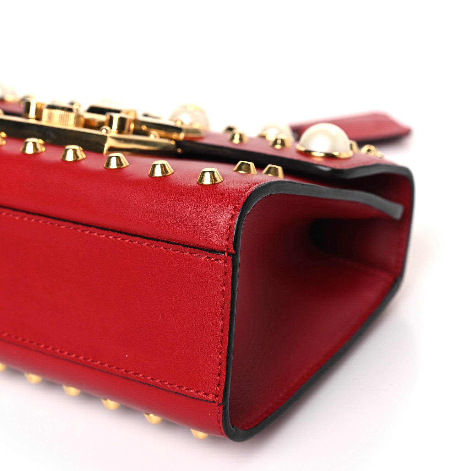 Gucci Calfskin Studded Small Padlock Shoulder Bag Hibiscus Red 9 of 9