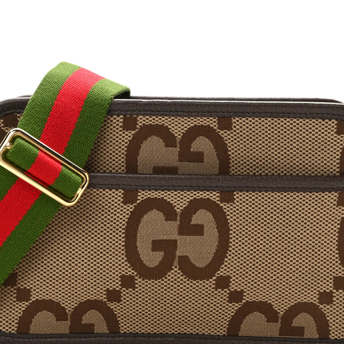 Monogram Jumbo GG Textured Dollar Calfskin Web Mini Crossbody Bag Camel Ebony New Acero