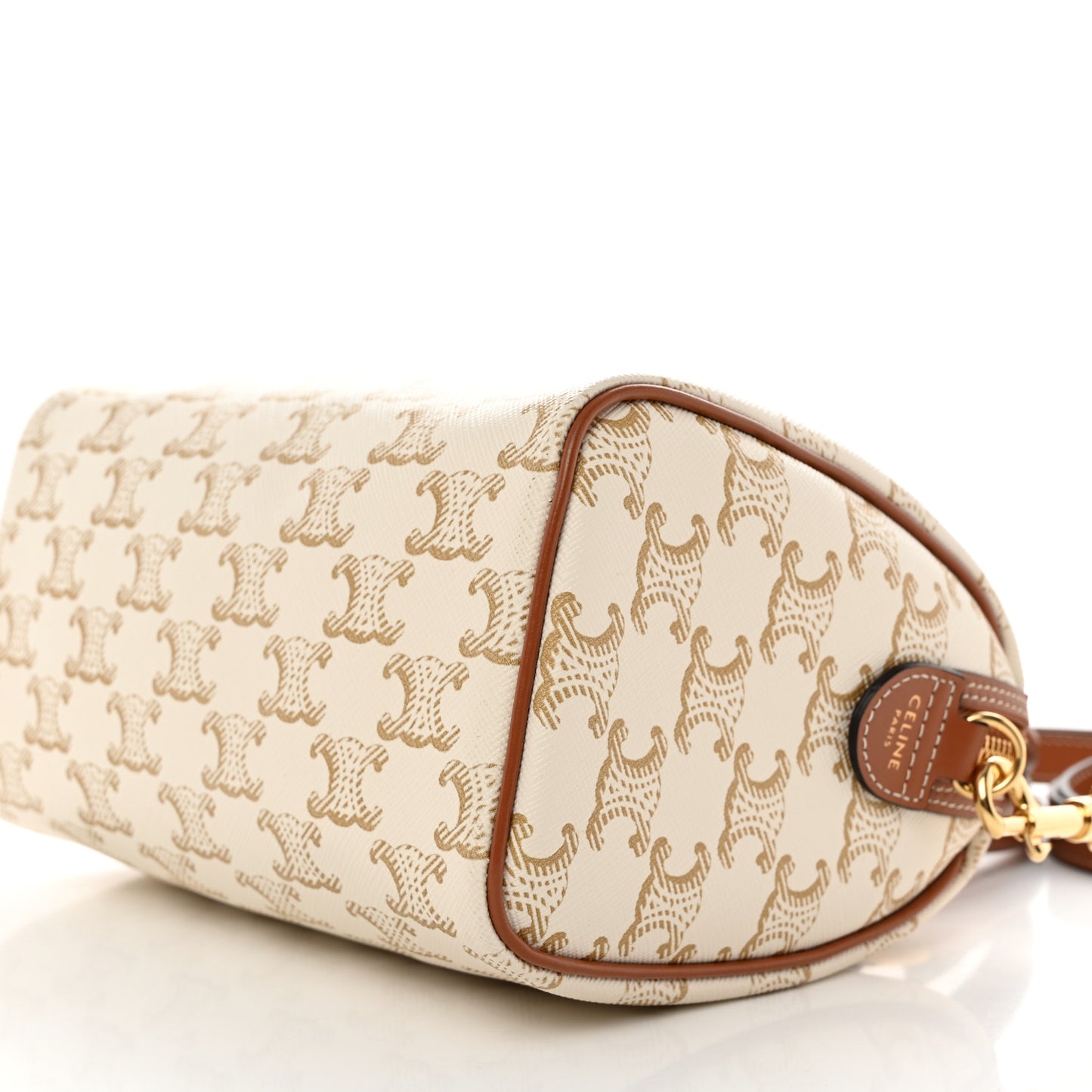 Triomphe Canvas Calfskin Small Boston Bag White