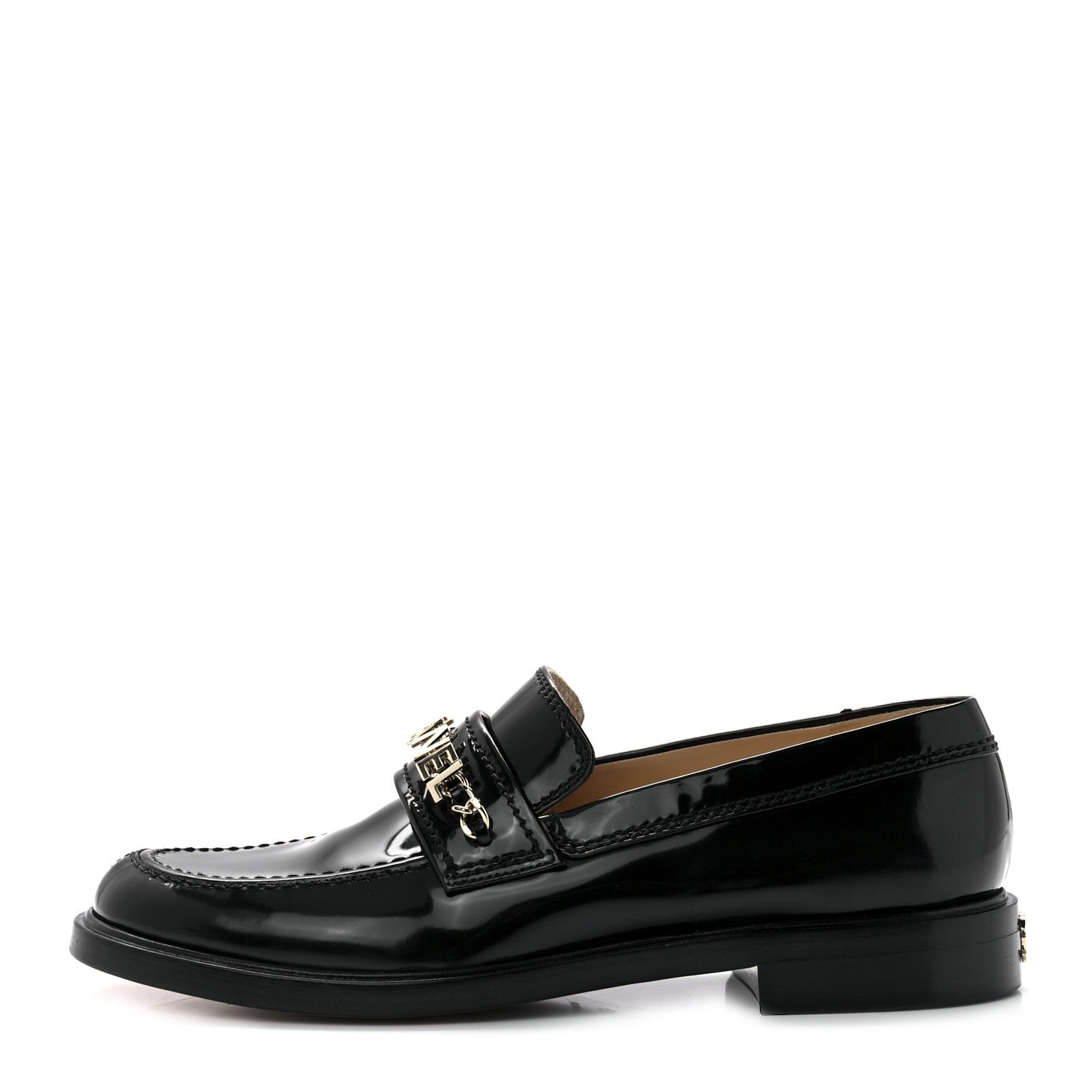 Chanel Shiny Calfskin Logo Loafers 40 Black 1 of 8