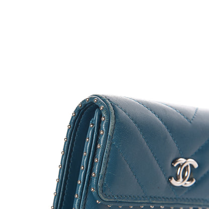 Chanel Lambskin Chevron Quilted Studded Compact Flap Wallet Blue 12 of 14