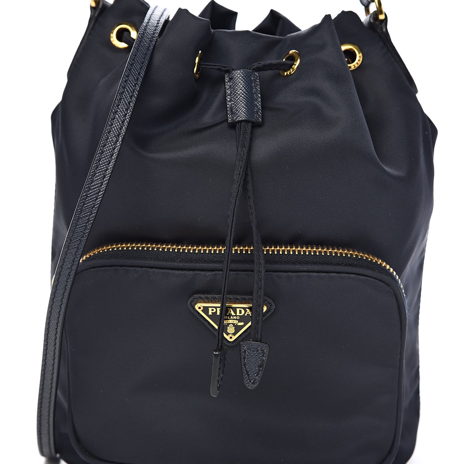 Prada Saffiano Tessuto Nylon Mini Bucket Crossbody Bag Blue 11 of 11