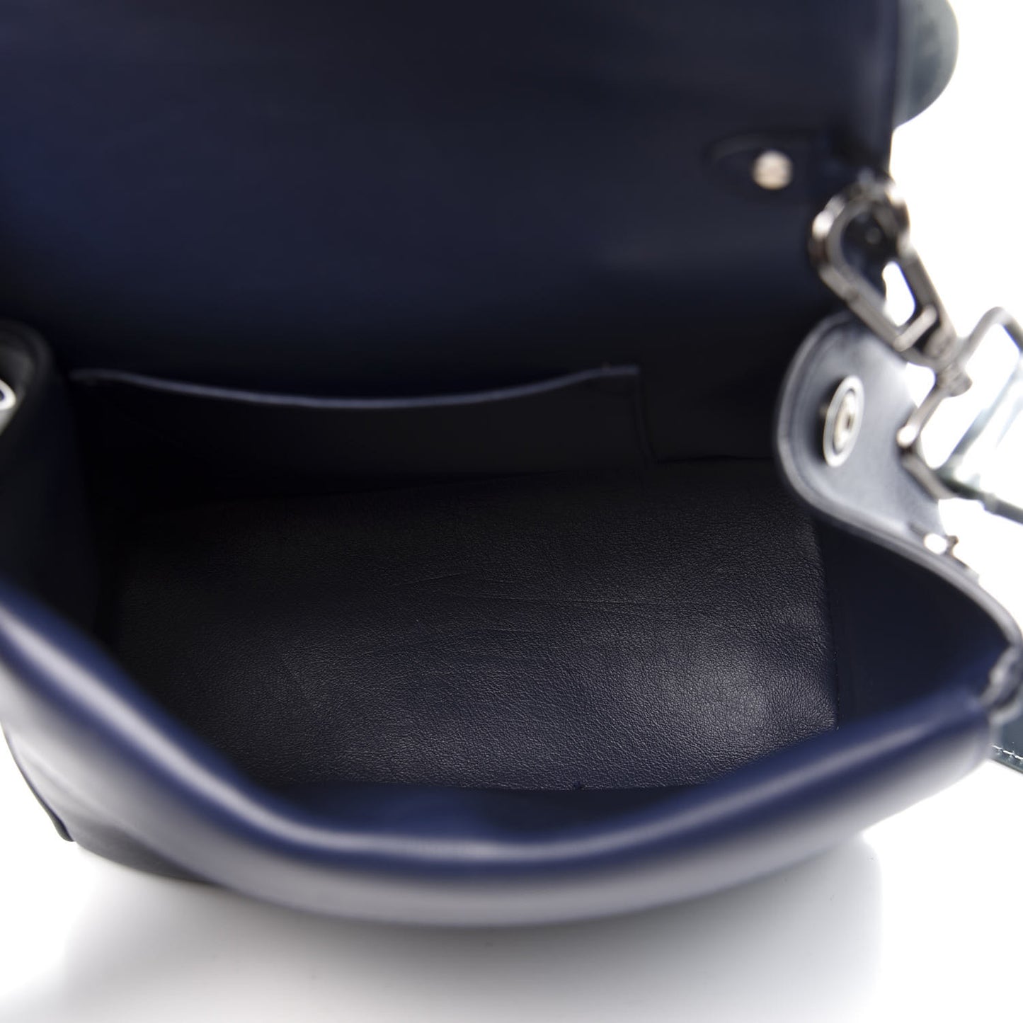 Metallic Patent Smooth Calfskin Mini Be Dior Flap Navy Light Blue