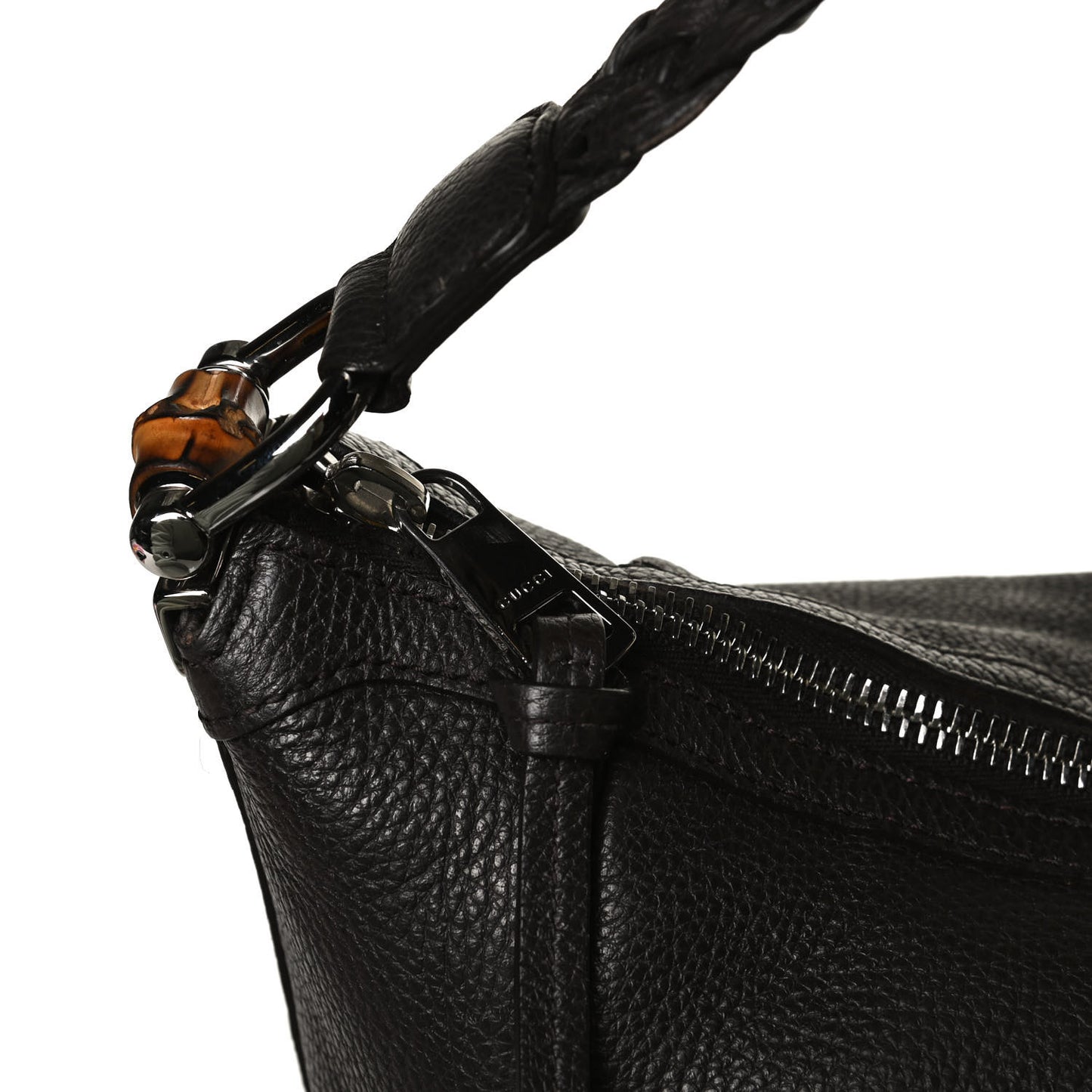 Grained Calfskin Bamboo Bar Hobo Dark Brown
