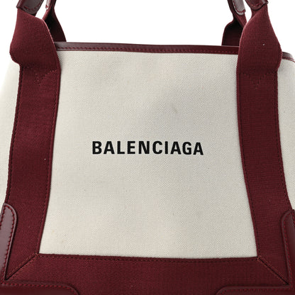 Balenciaga Cotton Canvas Calfskin S Navy Cabas Natural Burgundy 9 of 13