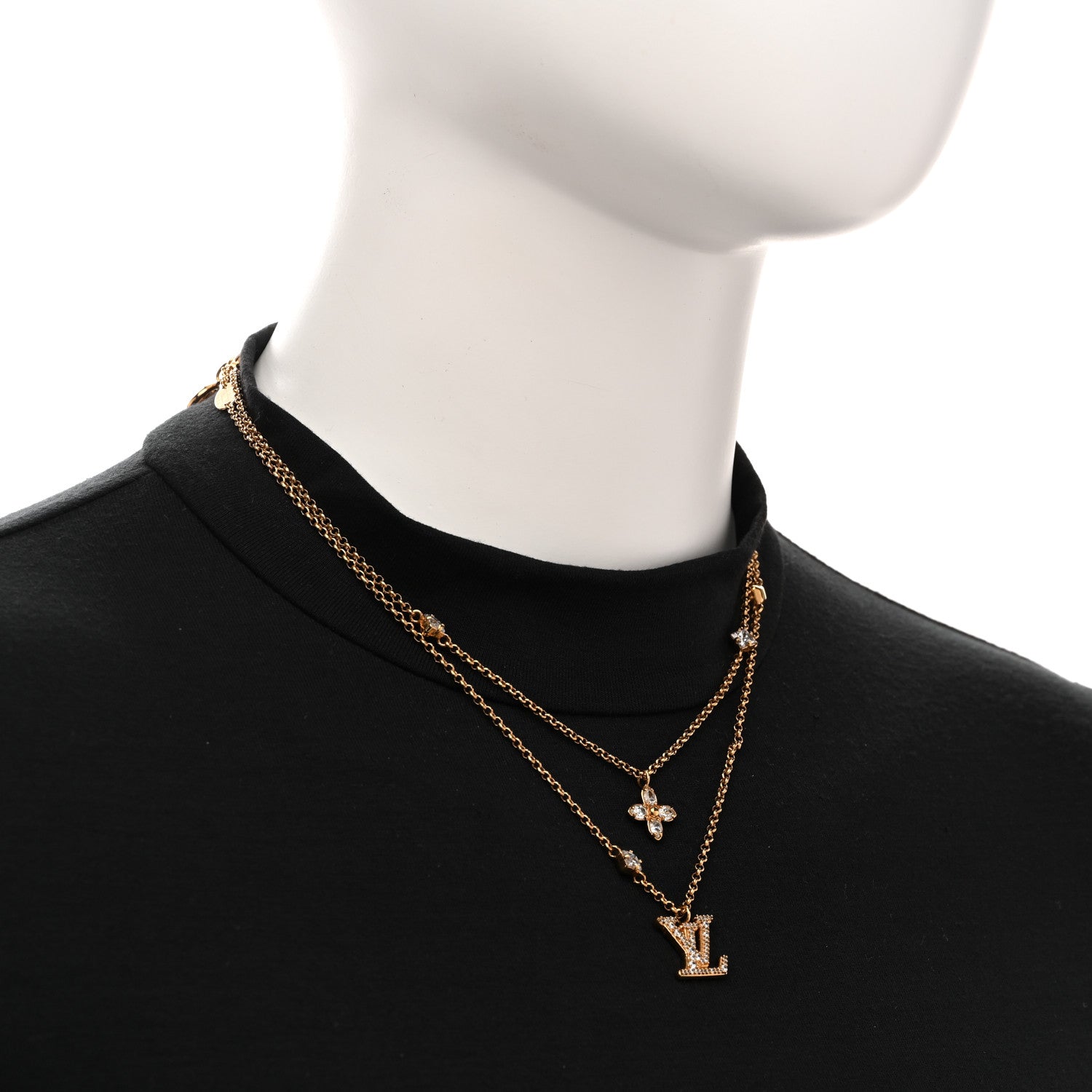 Louis Vuitton Metal Crystal Lady LV Necklace Gold 2 of 7