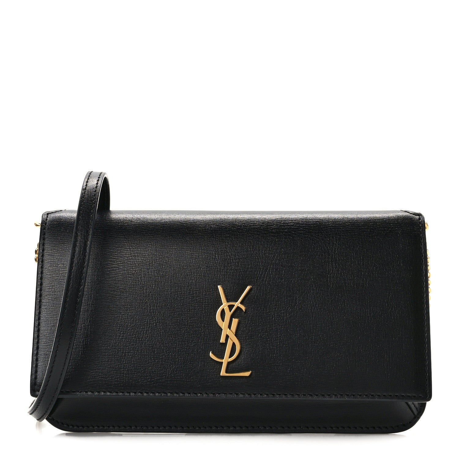 Saint Laurent Grained Calfskin Monogram Phone Holder Crossbody Black 1 of 9