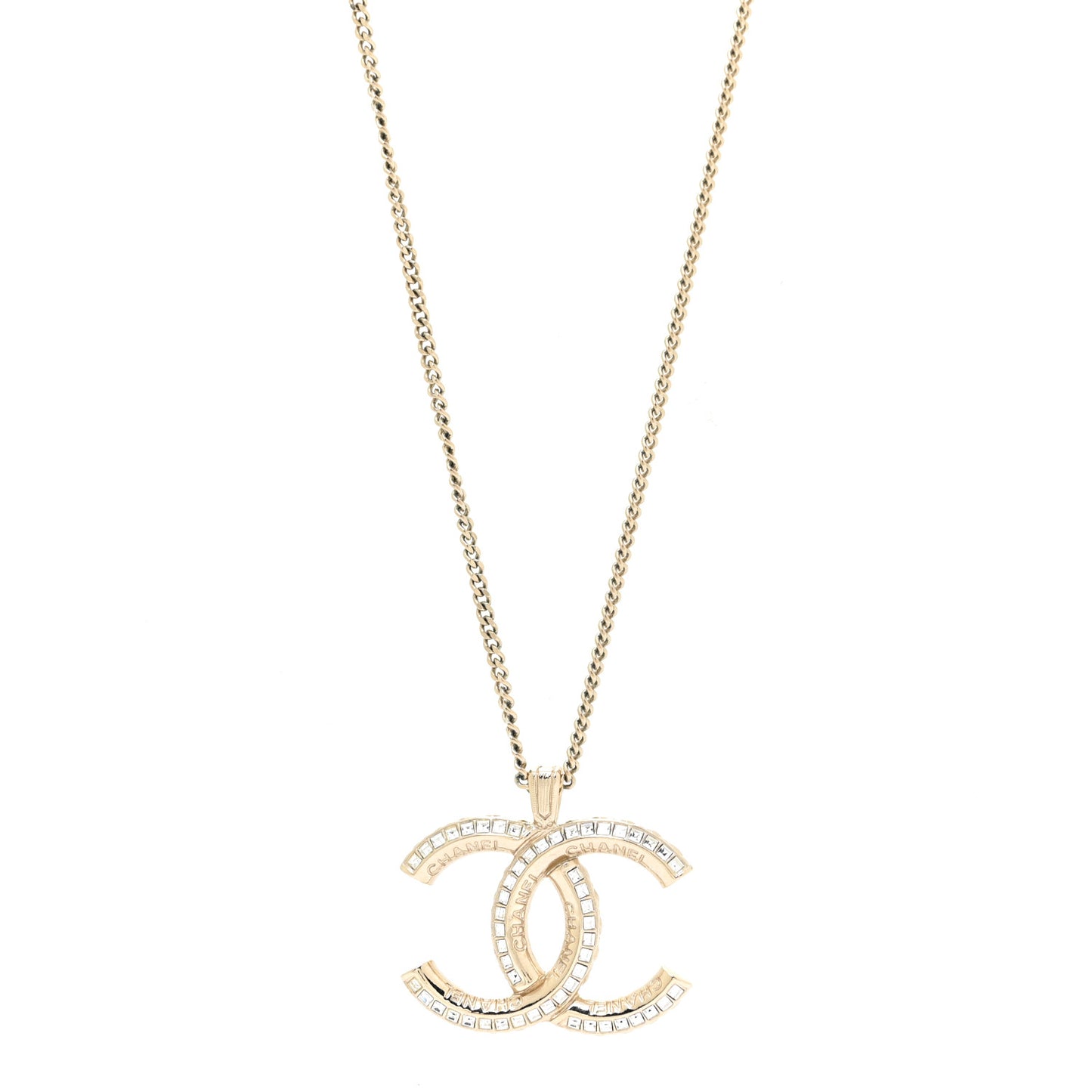 Metal Crystal Baguette CC Necklace Gold