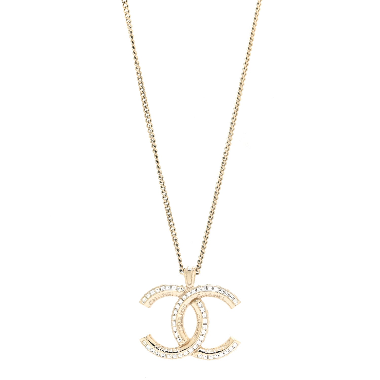 Chanel Metal Crystal Baguette CC Necklace Gold 1 of 5