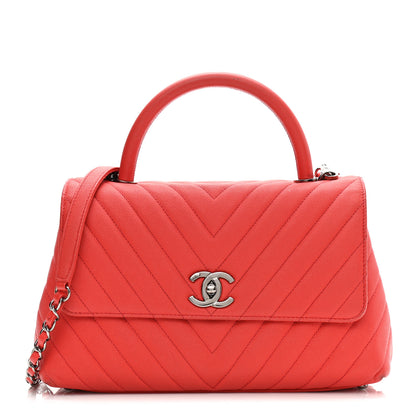 Chanel Caviar Chevron Quilted Small Coco Handle Flap Red 1 of 21