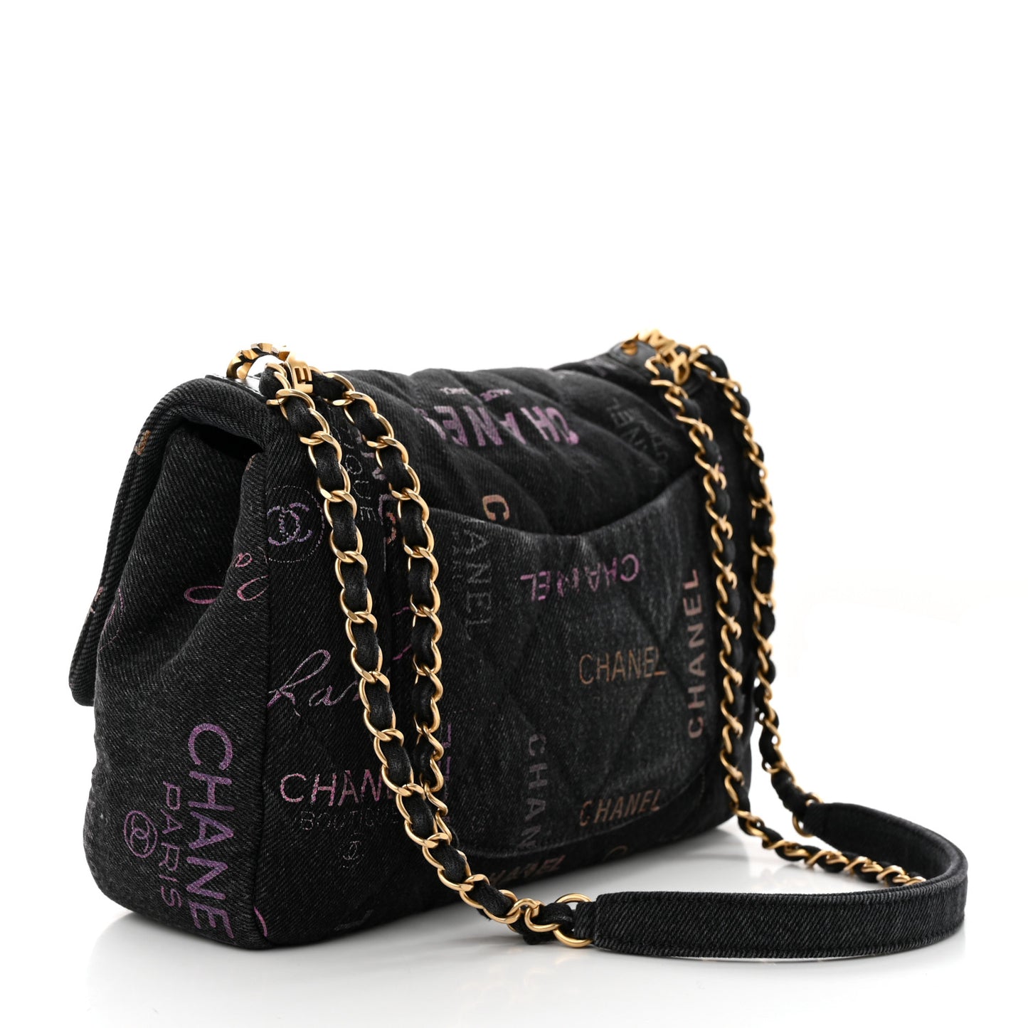 Denim Quilted Denim Mood Large Flap Black Multicolor