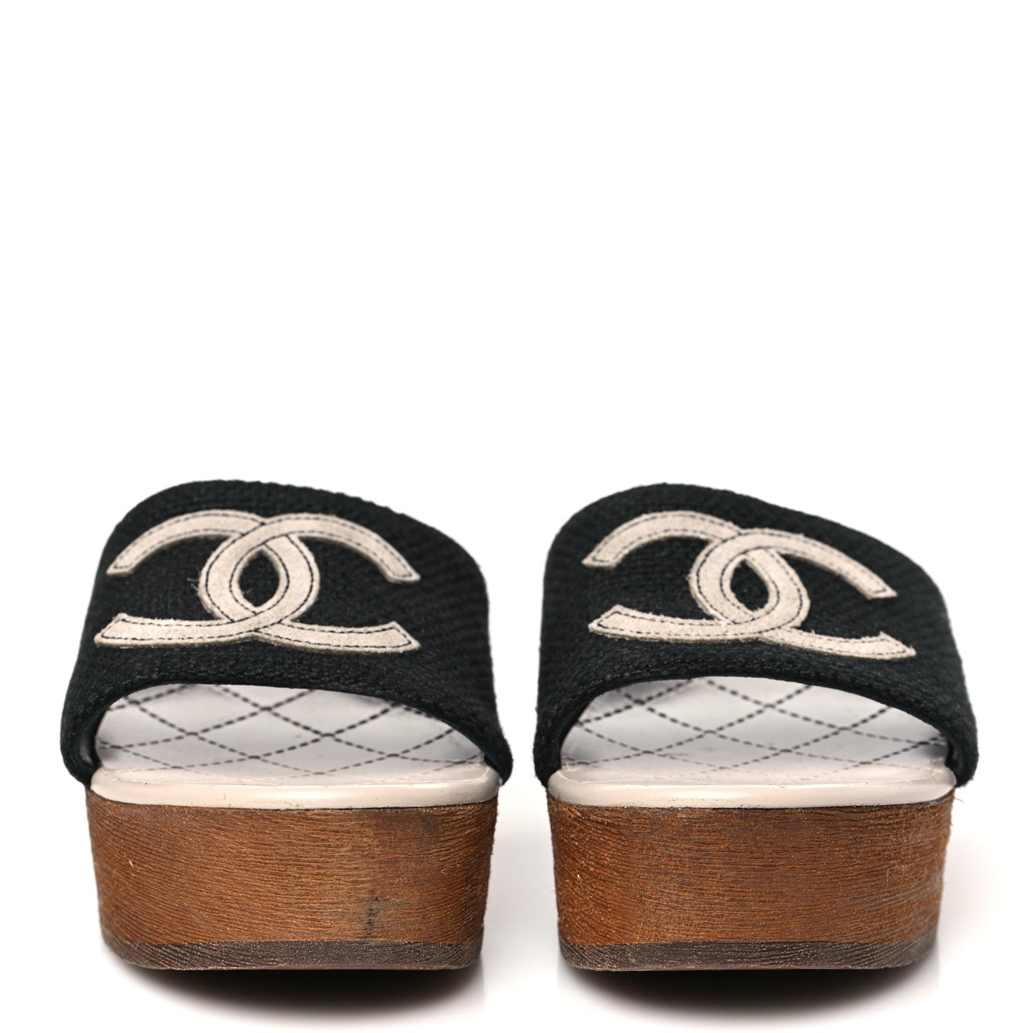 Chanel Fabric Suede Calfskin Wooden CC Clogs  36 Black Light Grey 3 of 9