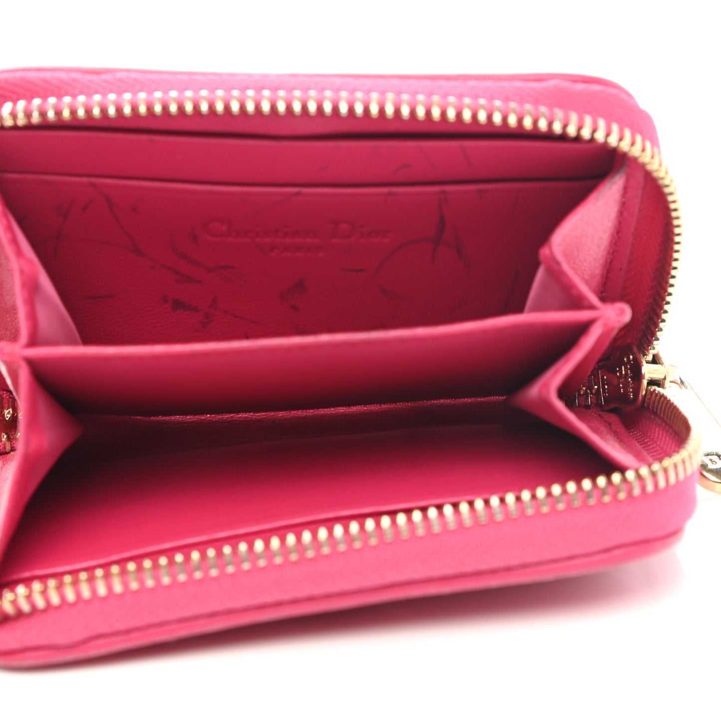 Lambskin Cannage Mini Lady Dior Zip Portemonnaie Fuchsia