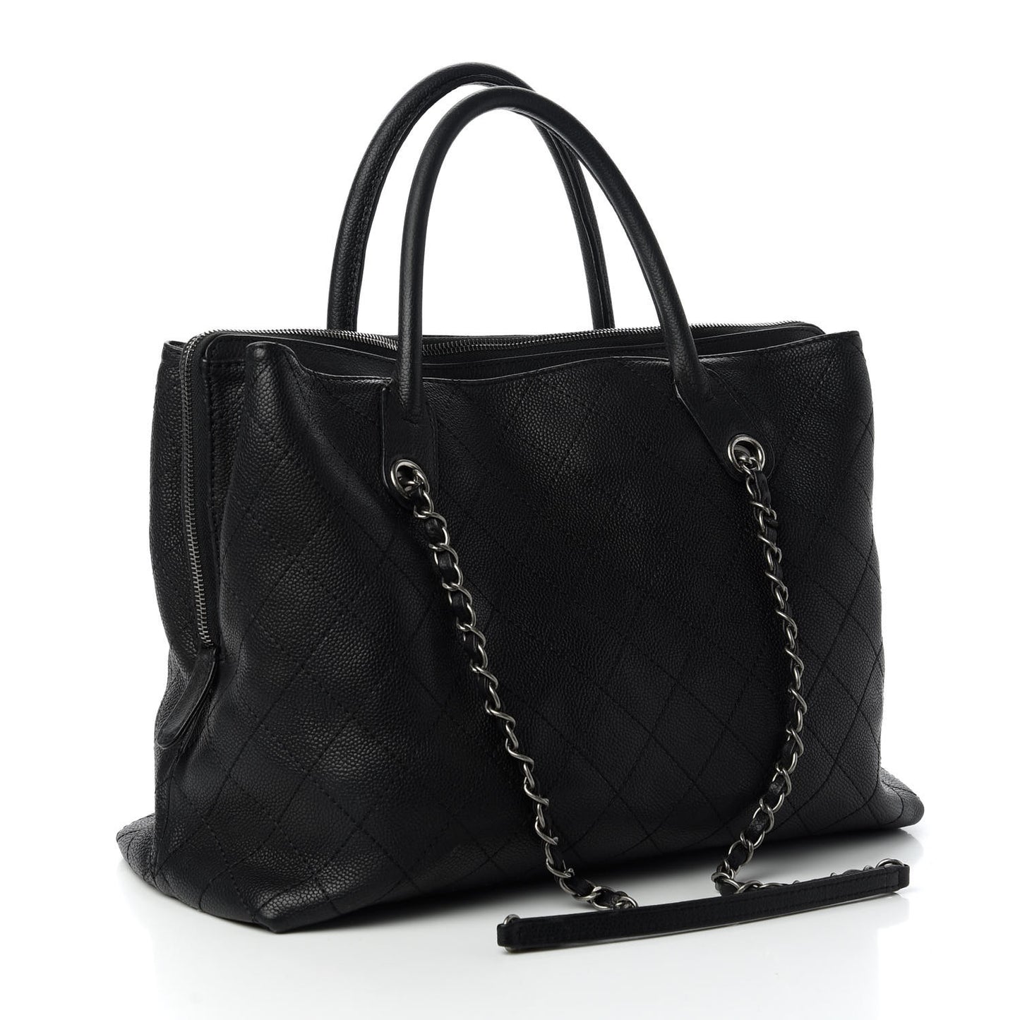 Grained Vegetal Calfskin Urban Shopping Tote Black