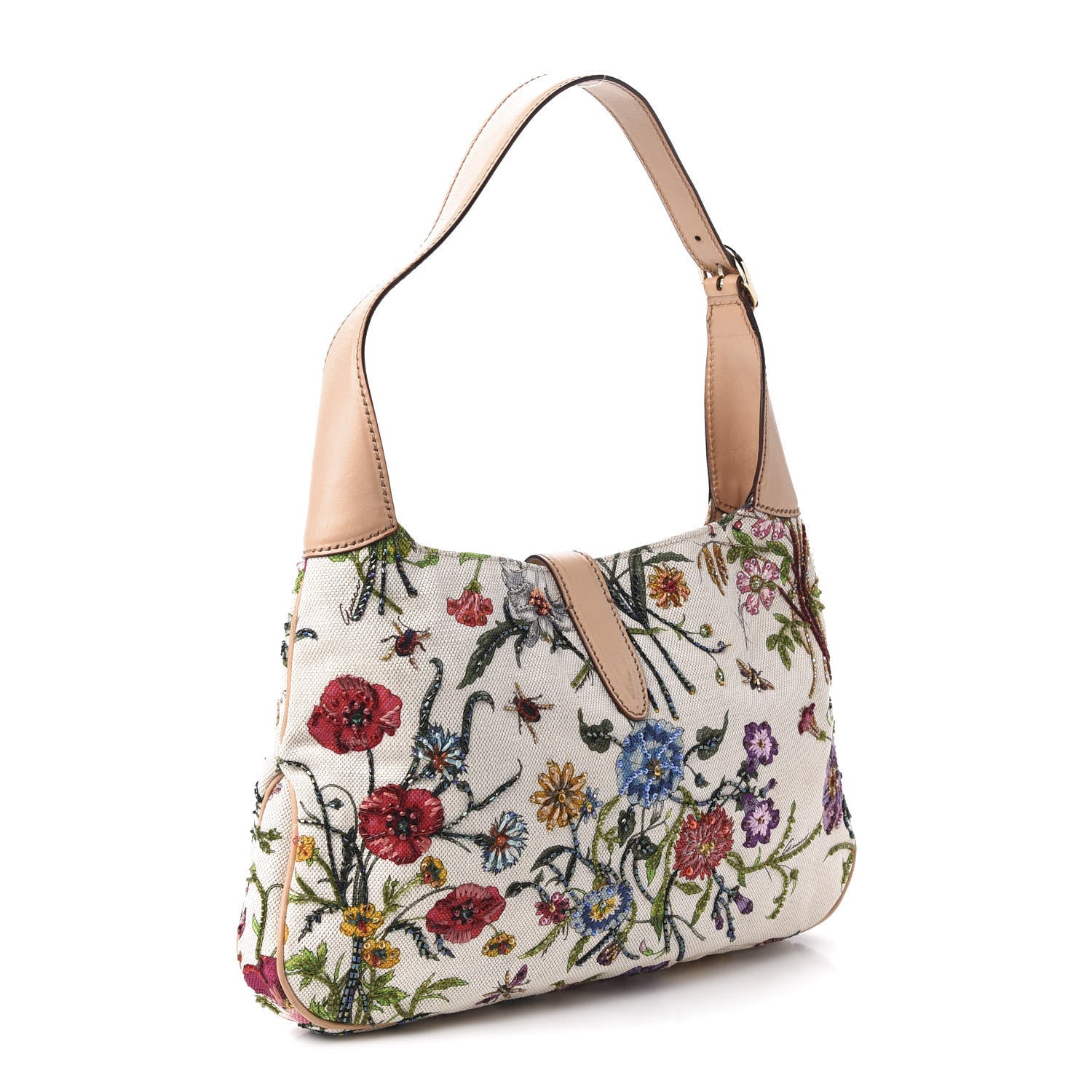 Gucci Canvas Beaded Floral Flora Small Jackie O Hobo White 3 of 11